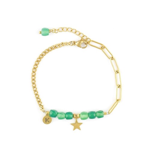 Bestseller! Bransoletka zielony Onyks z gwiazdką Pozłacana stal szlachetna