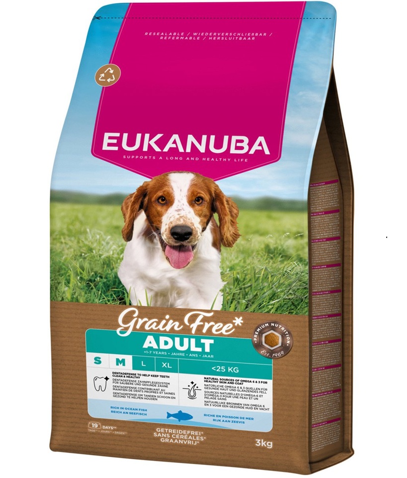 EUKANUBA Grain Free Adult Small Medium Ocean Fish 3 kg bezzbóżowa karma dla dorosłych psów małych i średnich ras z rybą