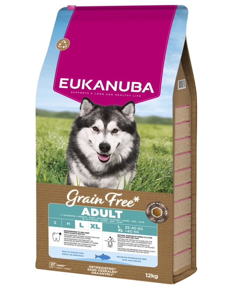 EUKANUBA Grain Free Adult Large Ocean Fish 12 kg bezzbóżowa karma dla dorosłych psów dużych ras z rybą