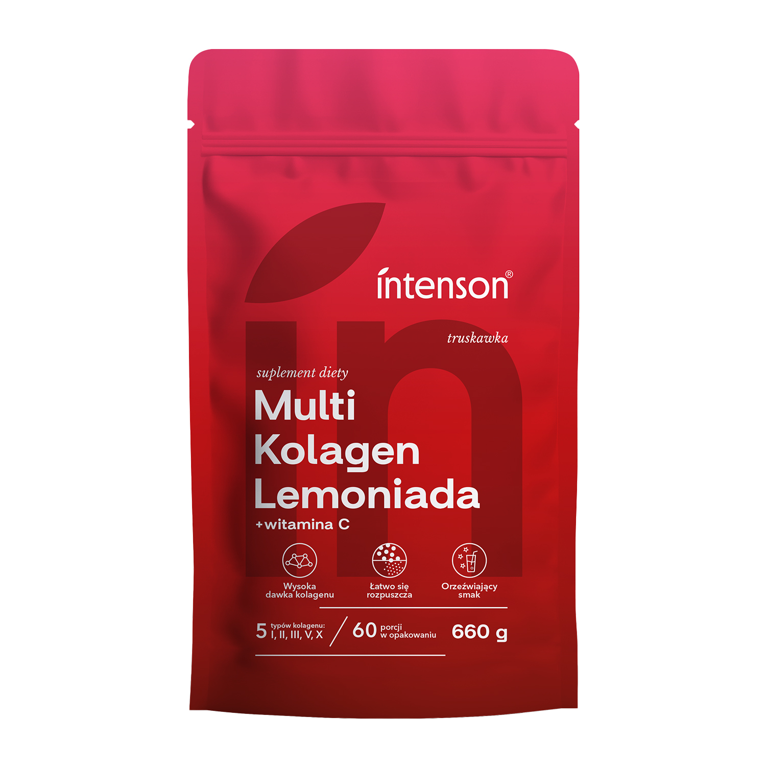 Intenson Multi Kolagen, lemoniada kolagenowa o smaku truskawki w proszku, 660 g