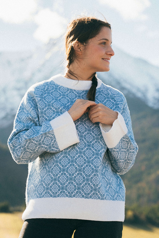 BARIBAL BESKIDZKI Wełniany Sweter Oversize Zgaszony Niebieski 100% W