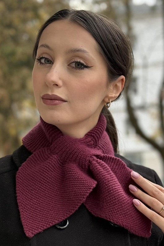 Retro szalik 100% wełna merino bordo
