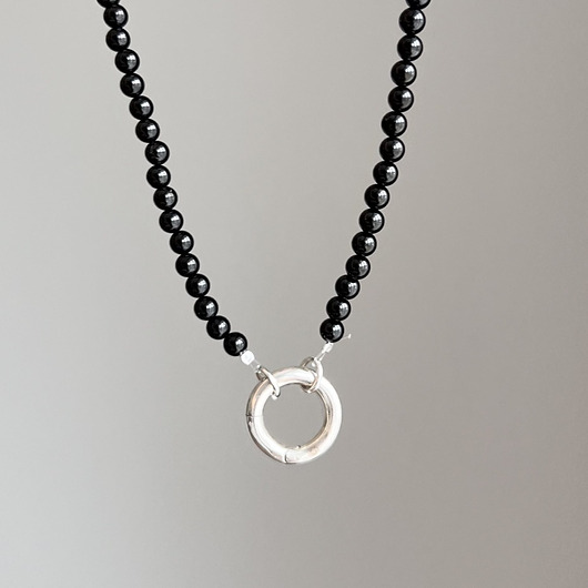 Naszyjnik ZAPIĘCIE KOŁO spinel CZERŃ kamienie naturalne czarny