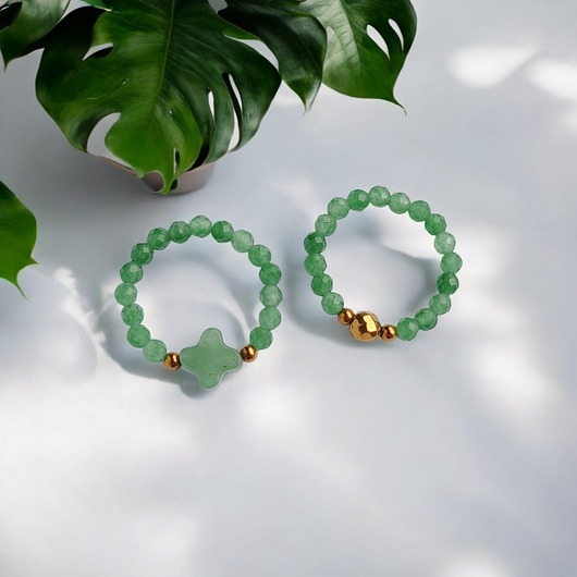 Zestaw pierścionków : marokańska koniczynka, awenturyn zielony