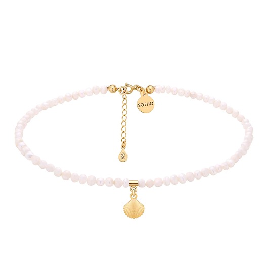 Choker z pereł naturalnych ze złotą muszelką