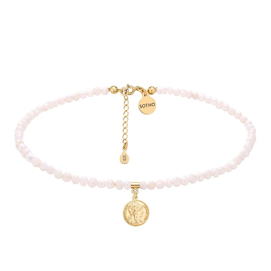 Choker z pereł naturalnych ze złotą monetą