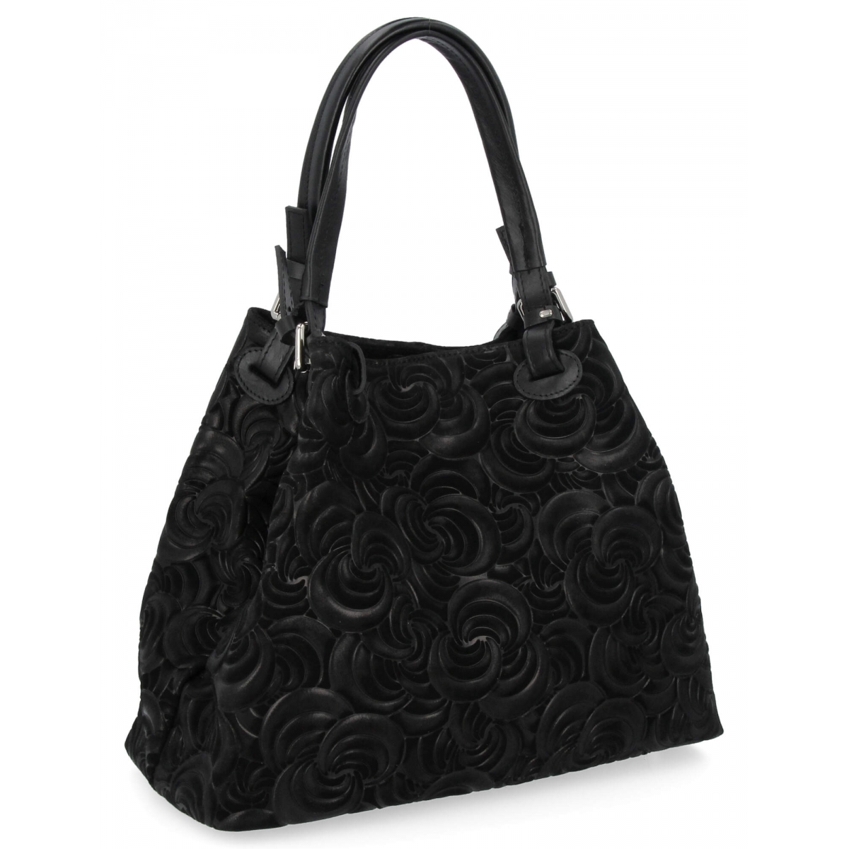 Włoska Torebka Skórzana Shopper Bag w Modne Wzory 5566-S Czarna