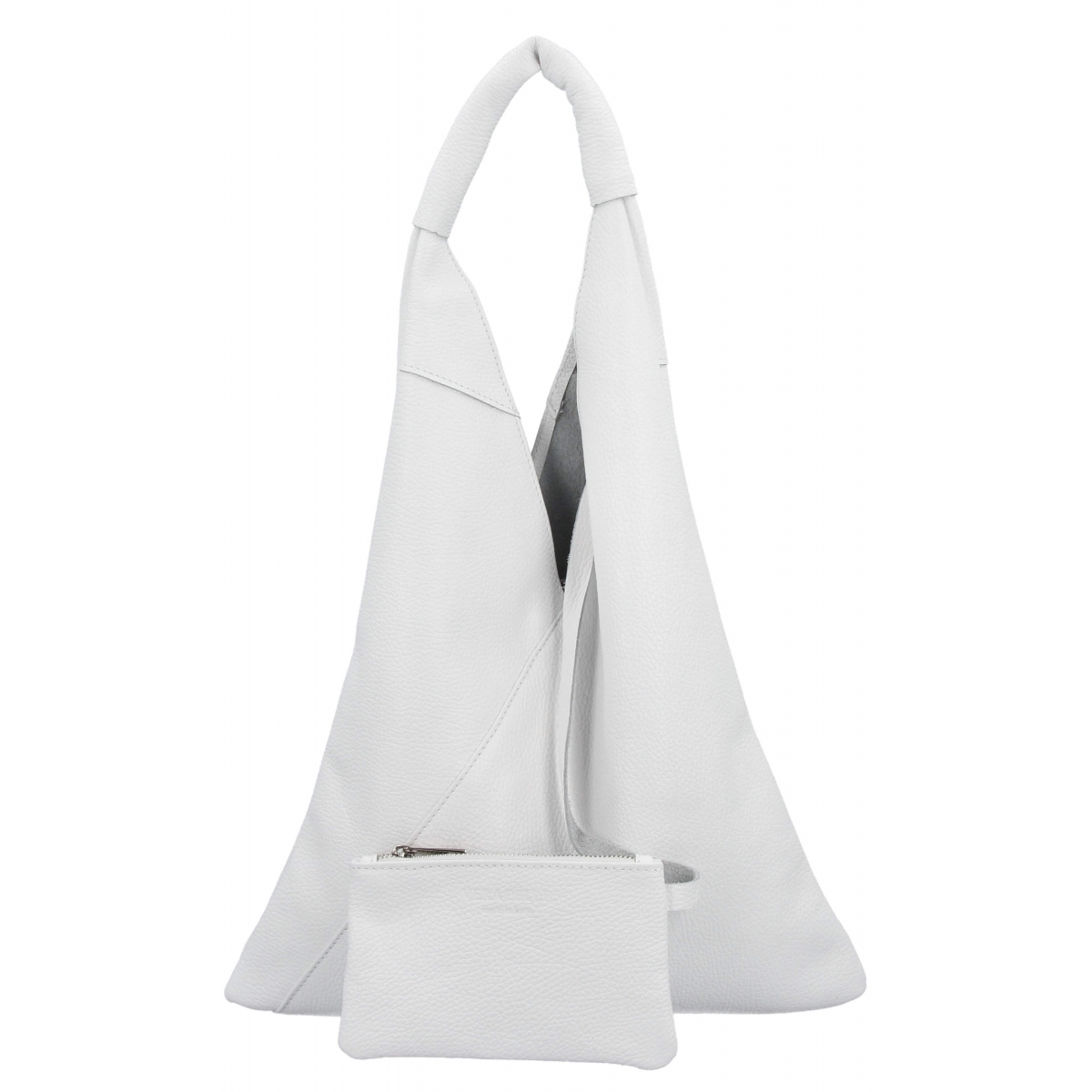 Włoska Torebka Skórzana Shopper Bag z Małą Kosmetyczką 5820S Biała