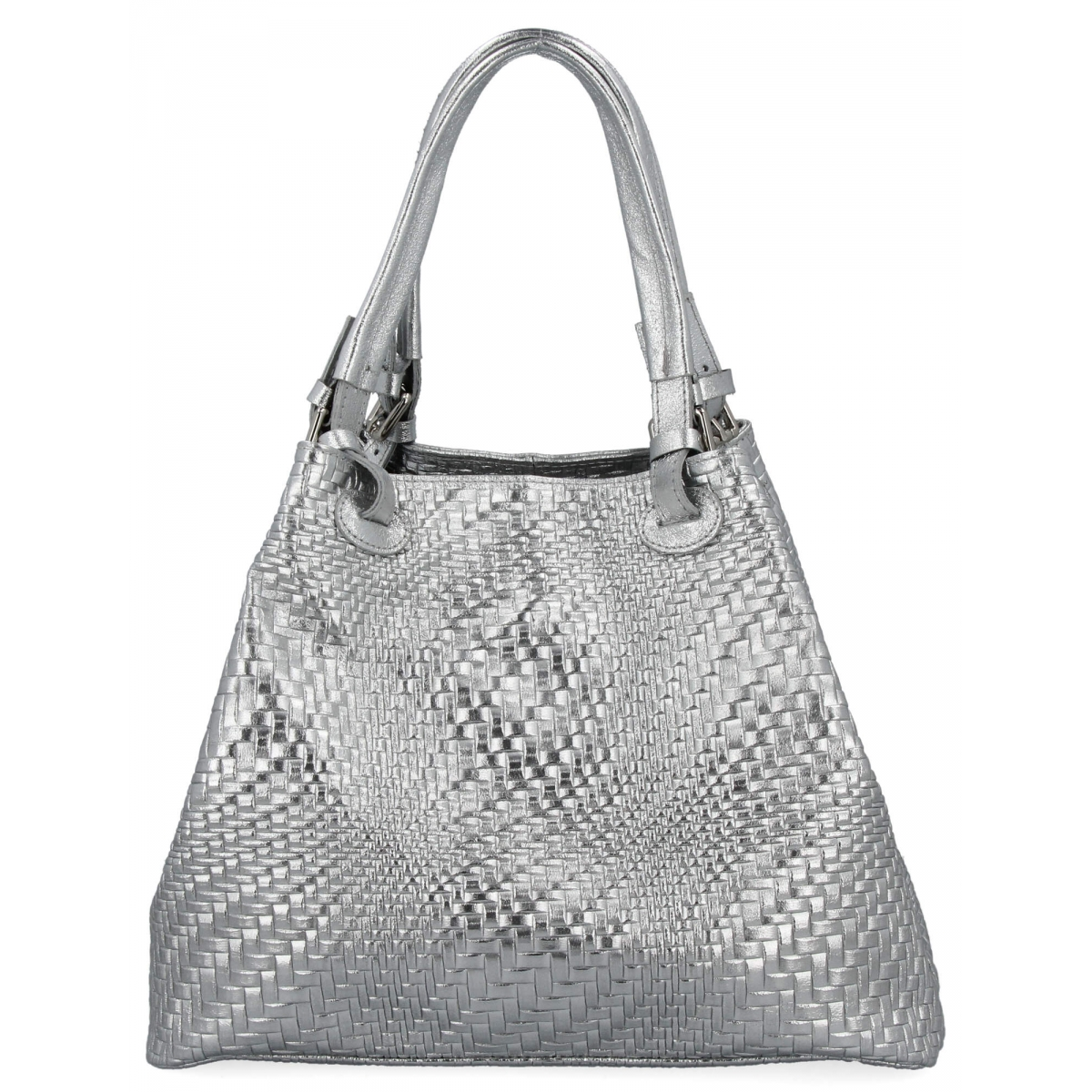 Modna Torebka Skórzana Shopper Bag 527 Srebrna