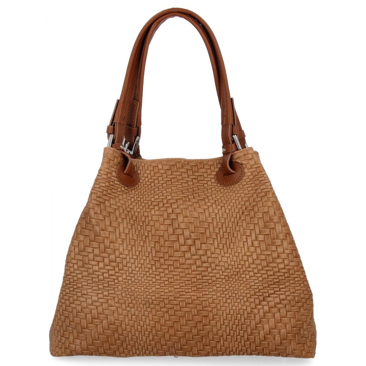 Modna Torebka Skórzana Shopper Bag 527 Ruda