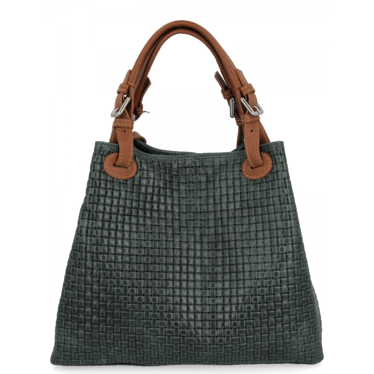 Modna Torebka Skórzana Shopper Bag 2269-J Butelkowa Zieleń