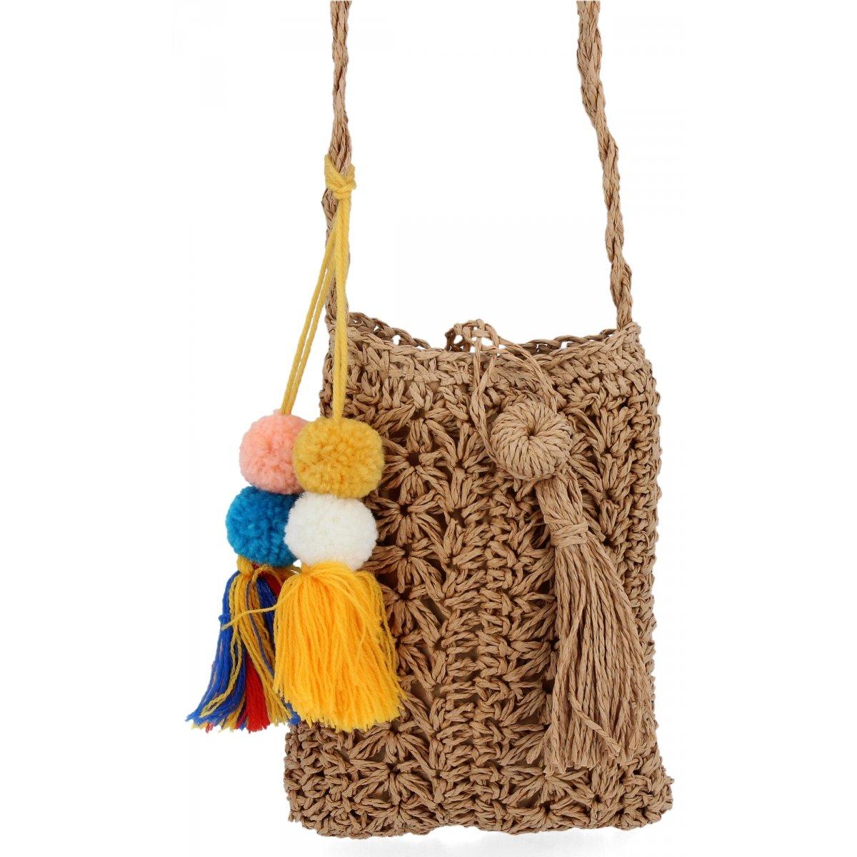 Ratanowa Torebka Damska Mała Listonoszka David Jones YQ-59 Ciemno Beżowa