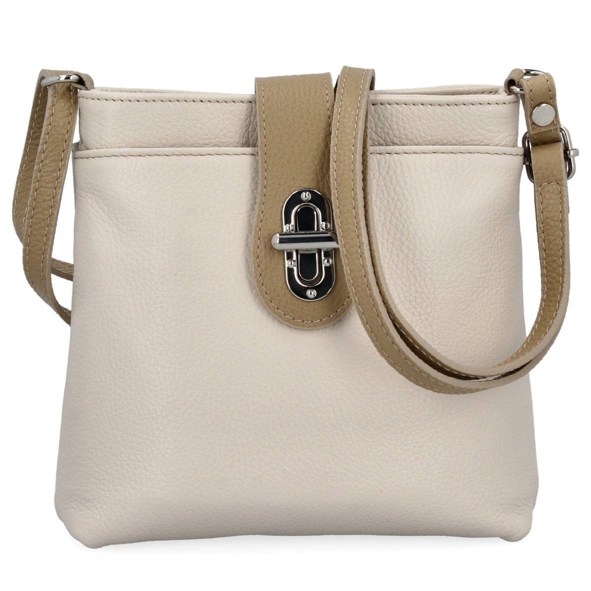 Elegancka Torebka Skórzana Włoska Listonoszka 201 Beżowa/Ziemista