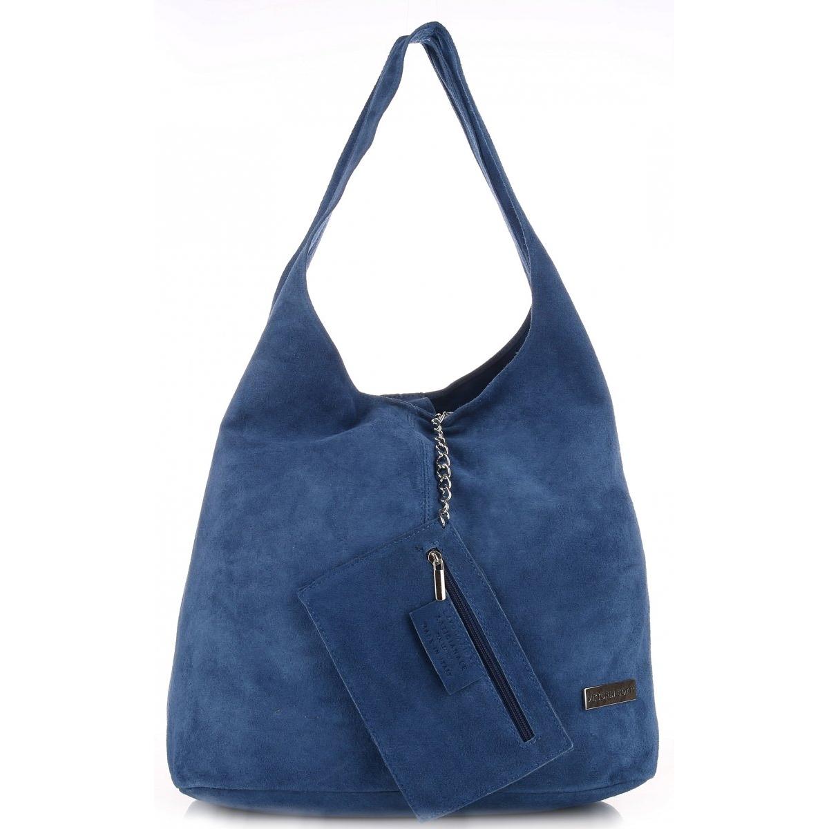 Oryginalne Torby Skórzane XL VITTORIA GOTTI Shopper Bag z Etui Niebieska