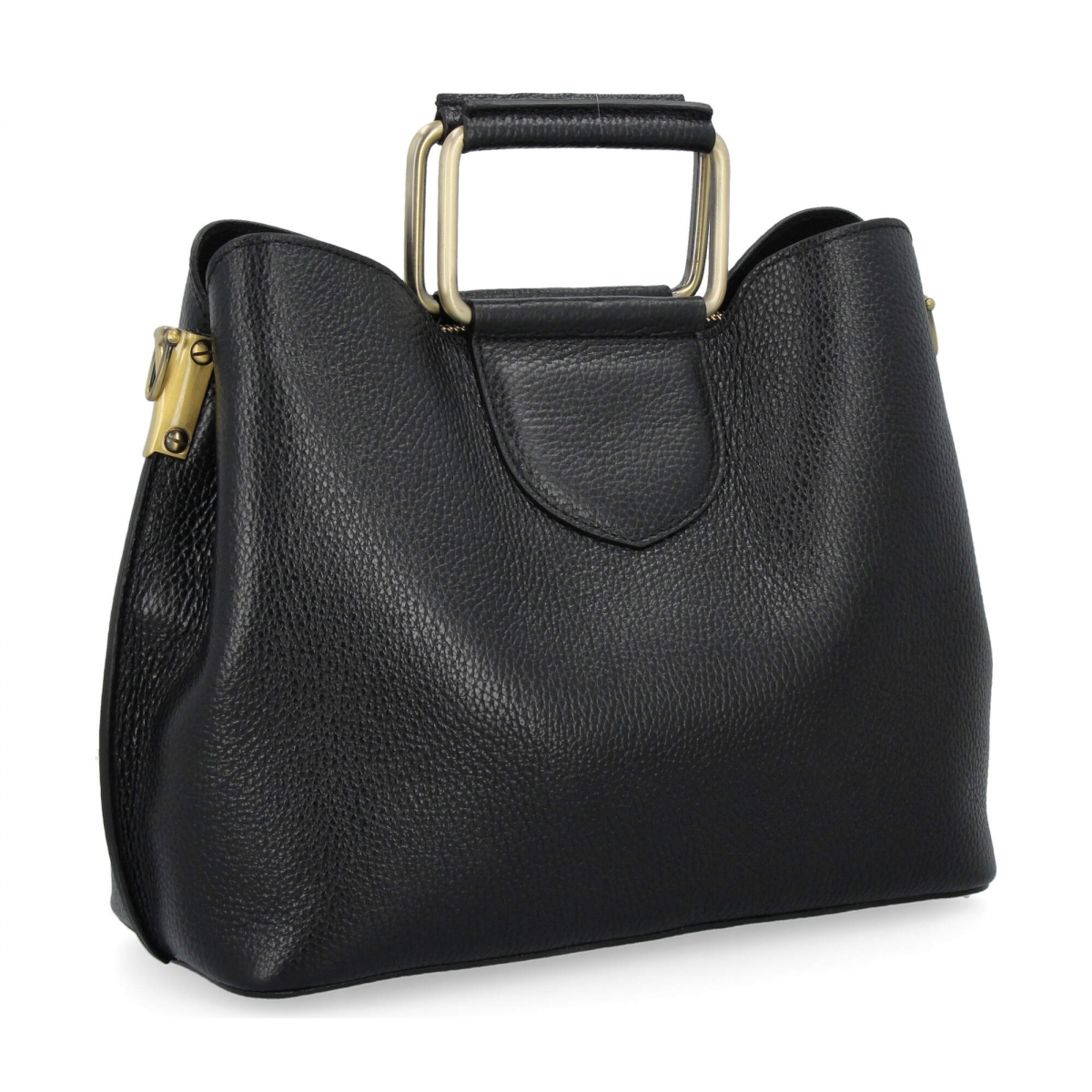 Torebka Skórzana Włoska Listonoszka Trzykomorowa 565 Czarna