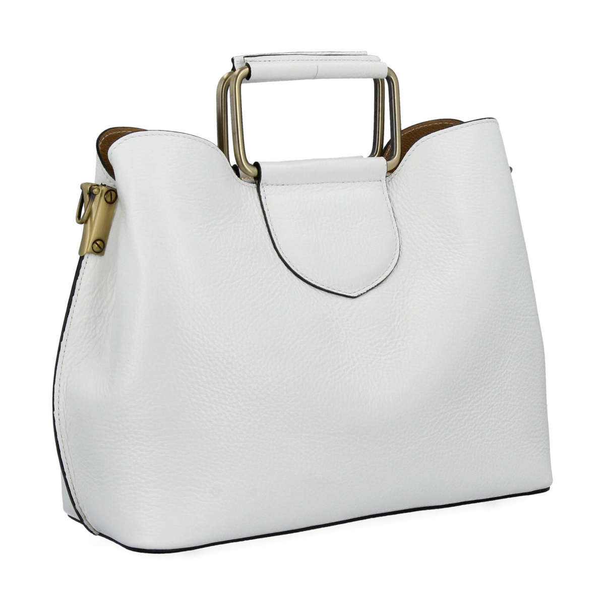 Torebka Skórzana Włoska Listonoszka Trzykomorowa 565 Biała