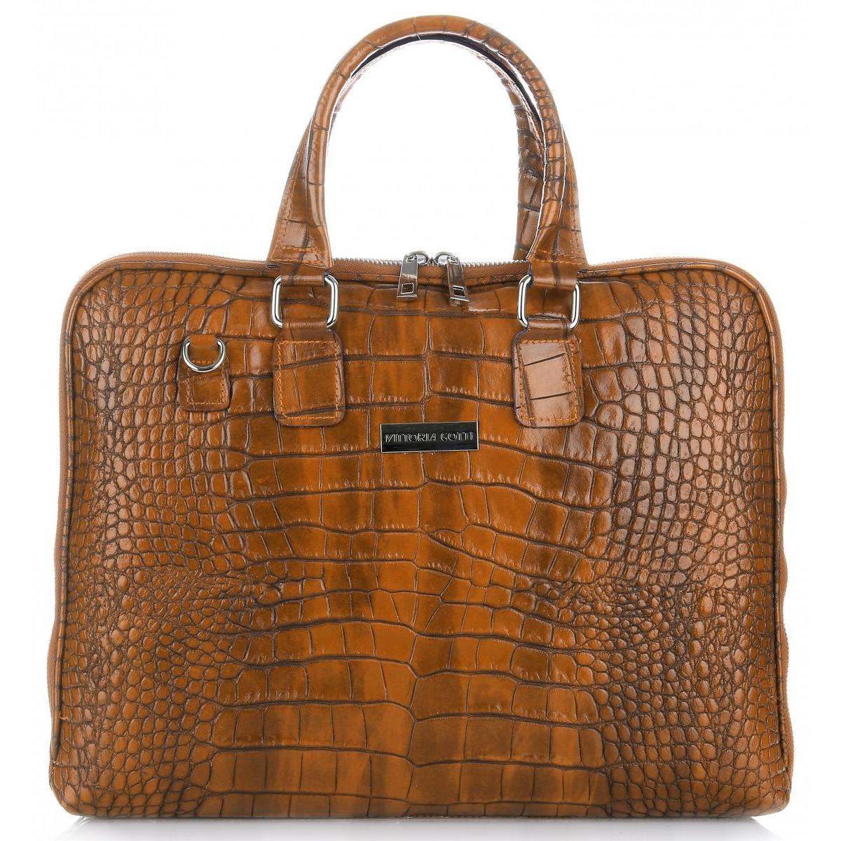 Torebki Skórzane Teczki Damskie A4 Vittoria Gotti Aligator Ruda