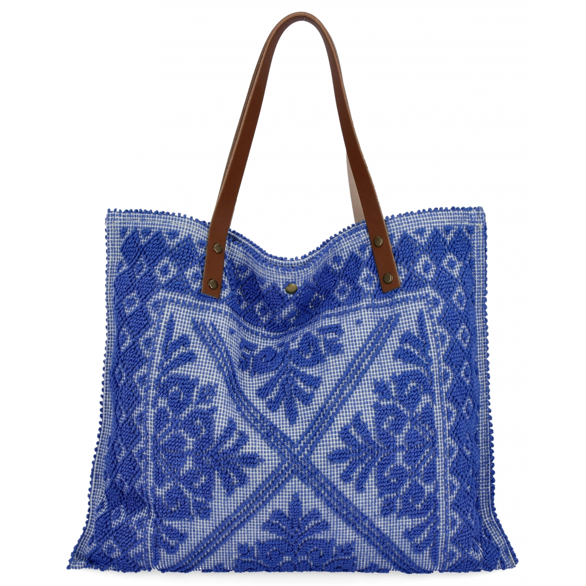 Włoska Torebka Shopper bag w Modne Wzory 5887 Kobaltowa