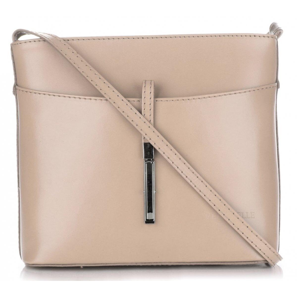 Włoska Torebka Skórzana Listonoszka wykonana z Solidnej Skóry Licowej Beżowa