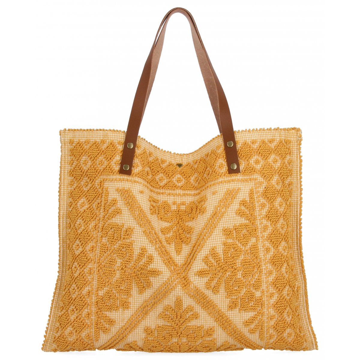 Włoska Torebka Shopper bag w Modne Wzory 5887 Żółta