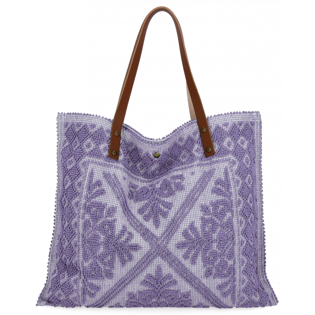 Włoska Torebka Shopper bag w Modne Wzory 5887 Jasno Fioletowa