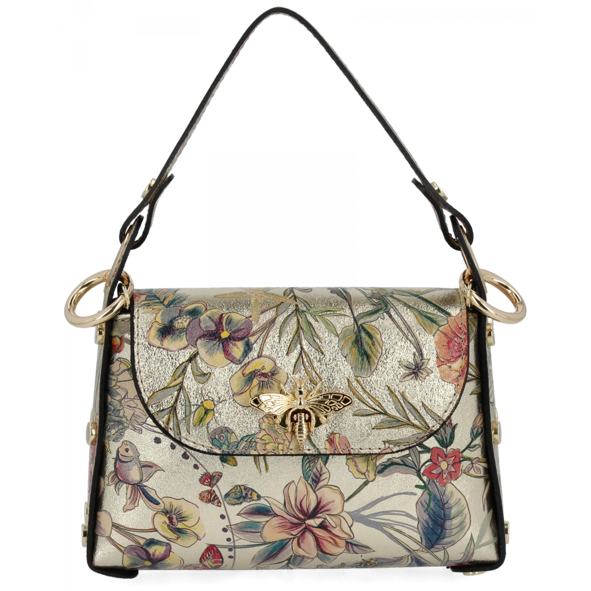 Modna Torebka Skórzana Włoska Listonoszka 845-B Złota