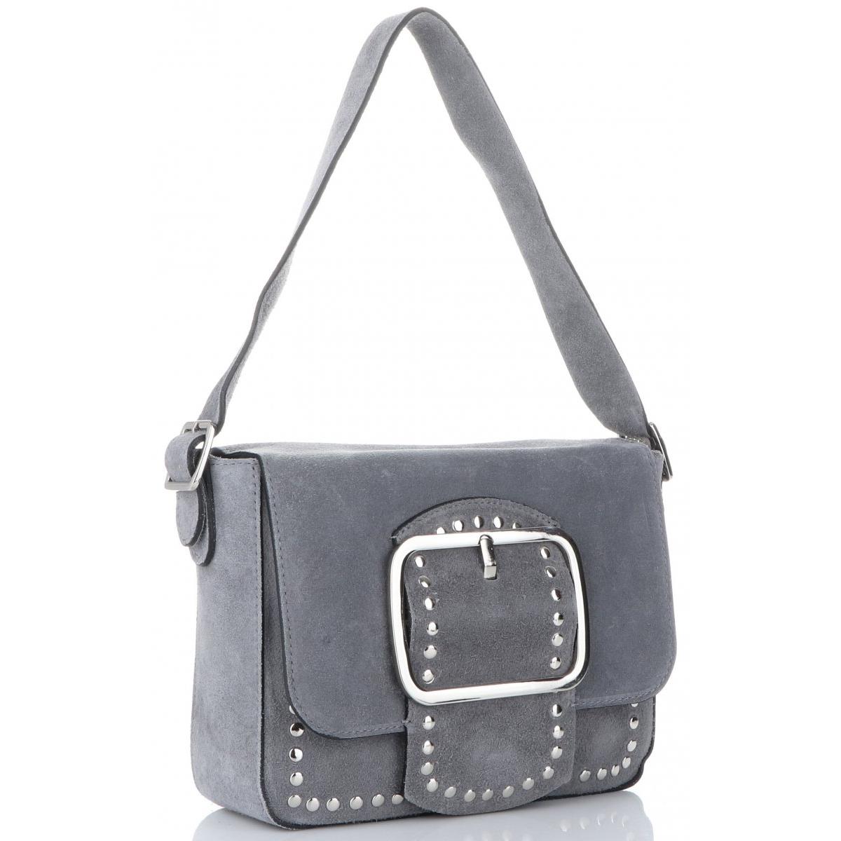 Vittoria Gotti Modna Torebka Skórzana Listonoszka z Nitami w stylu Glamour Szara