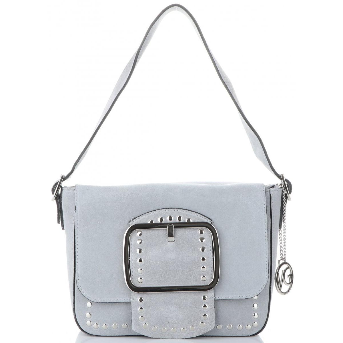 Vittoria Gotti Modna Torebka Skórzana Listonoszka z Nitami w stylu Glamour Jasno Szara