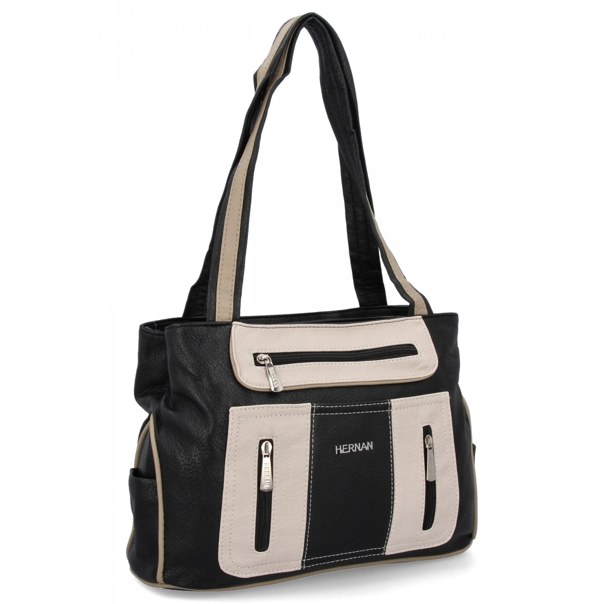 Torebka Damska Shopper Bag 2 Komory firmy Hernan 3892-1 Czarna/Beżowa
