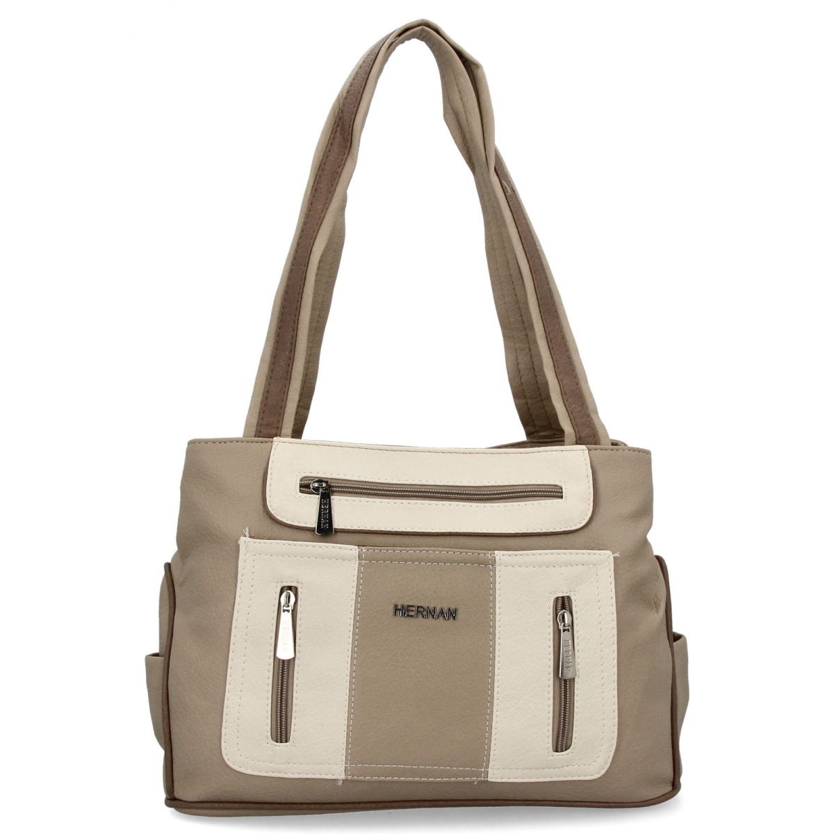 Torebka Damska Shopper Bag 2 Komory firmy Hernan 3892-1 Ciemno Beżowa/Beżowa