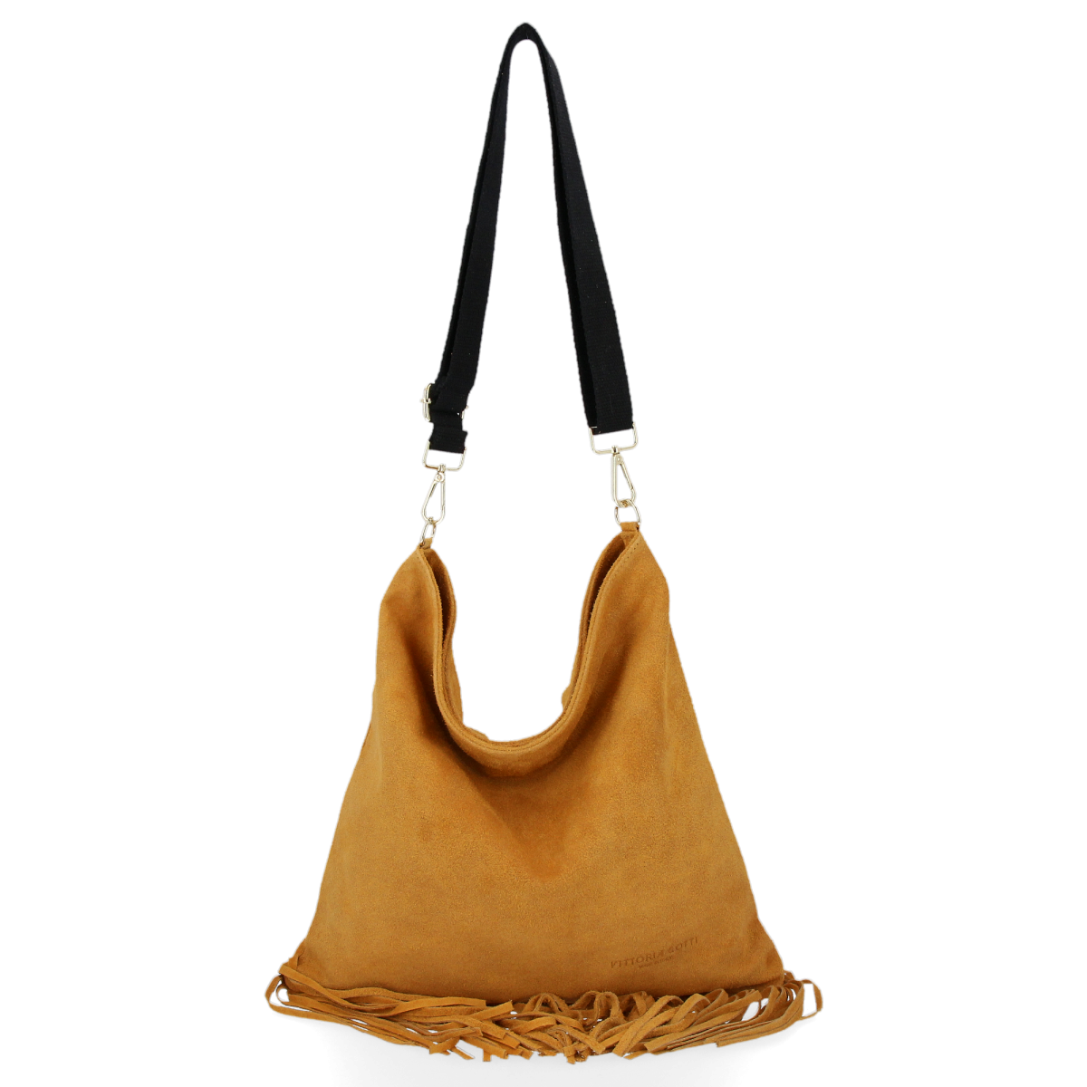 Modna Torebka Skórzana Duża Listonoszka z frędzlami firmy Vittoria Gotti Jasno Ruda