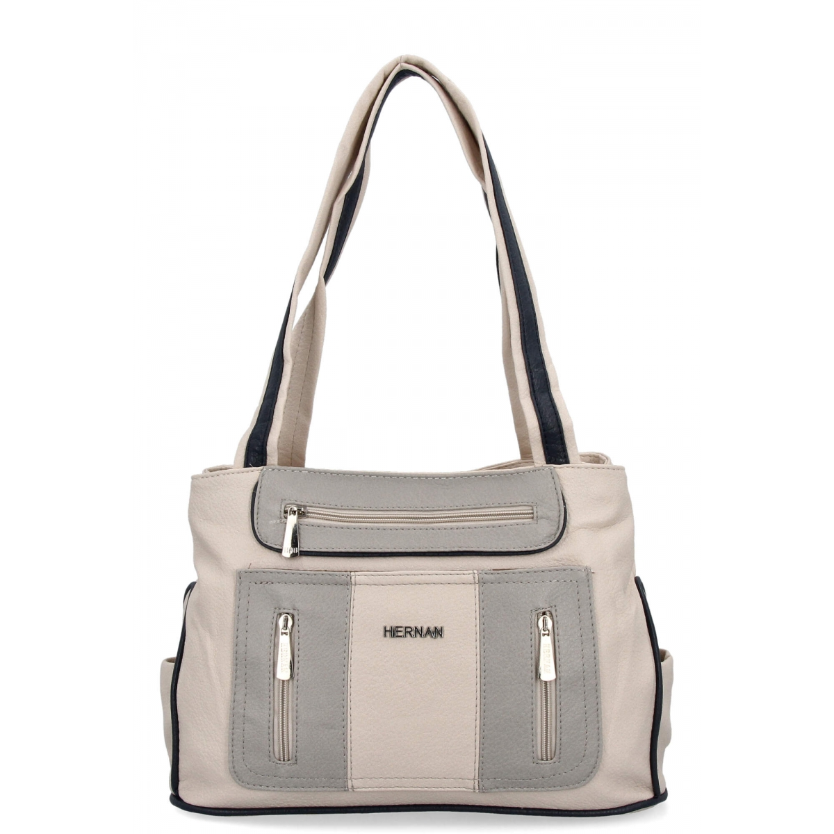 Torebka Damska Shopper Bag 2 Komory firmy Hernan 3892-1 Beżowa/Jasno Szara