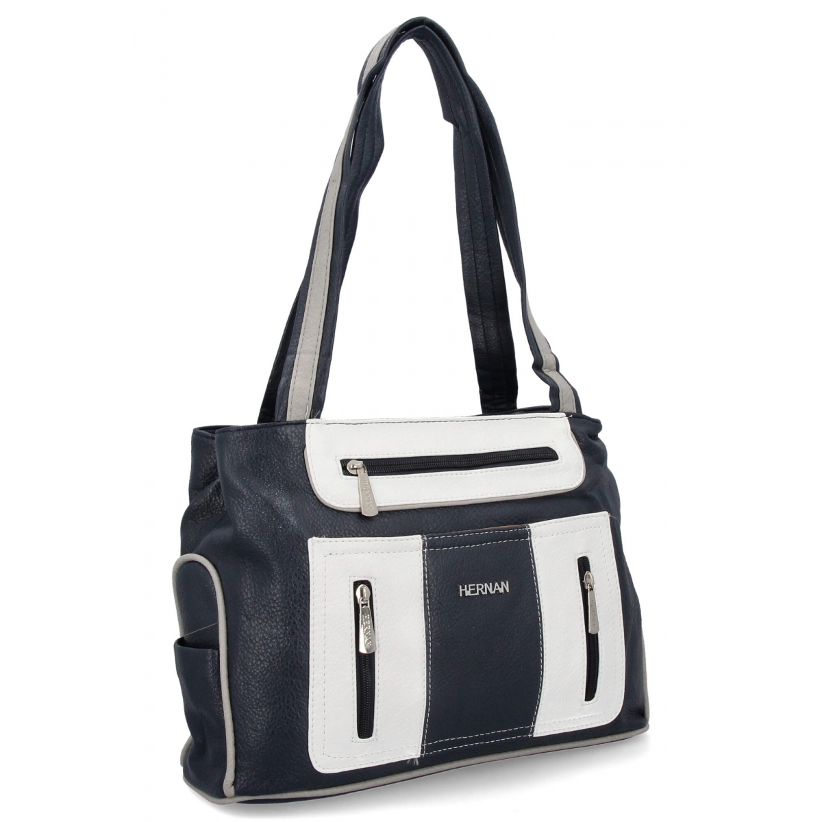Torebka Damska Shopper Bag 2 Komory firmy Hernan 3892-1 Granatowa/Biała