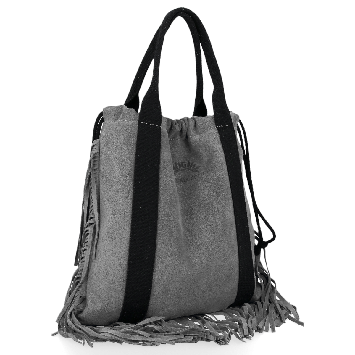 Vittoria Gotti Włoska Torebka Skórzana Shopper Bag w stylu Boho Szara