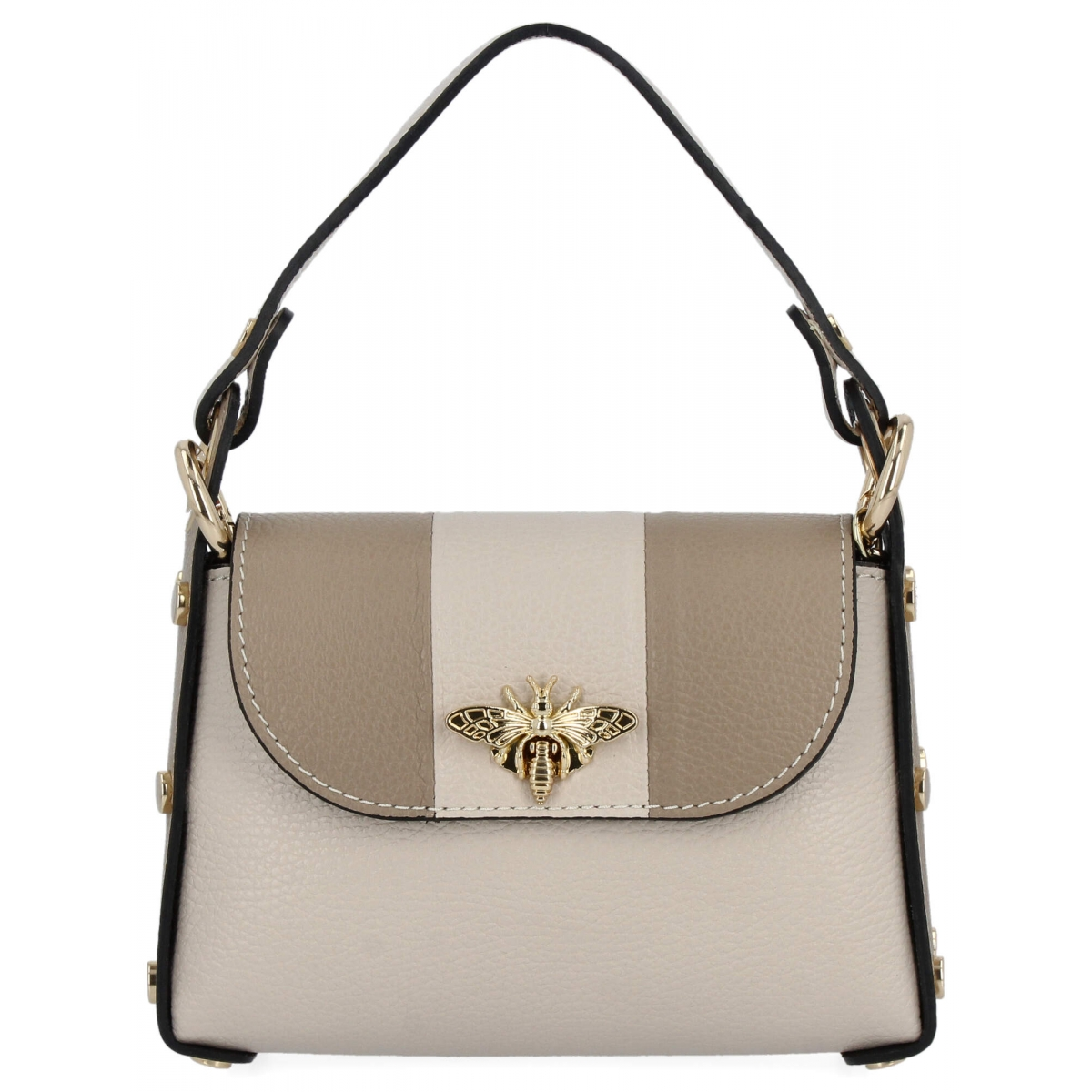 Modna Torebka Skórzana Włoska Listonoszka 845-B Beżowa/Ciemny Beż