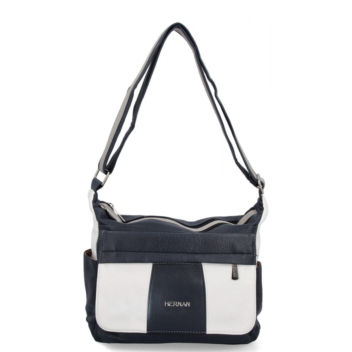 Torebka Damska Listonoszka 2 Komory firmy Hernan 0677-1 Granatowa/Biała