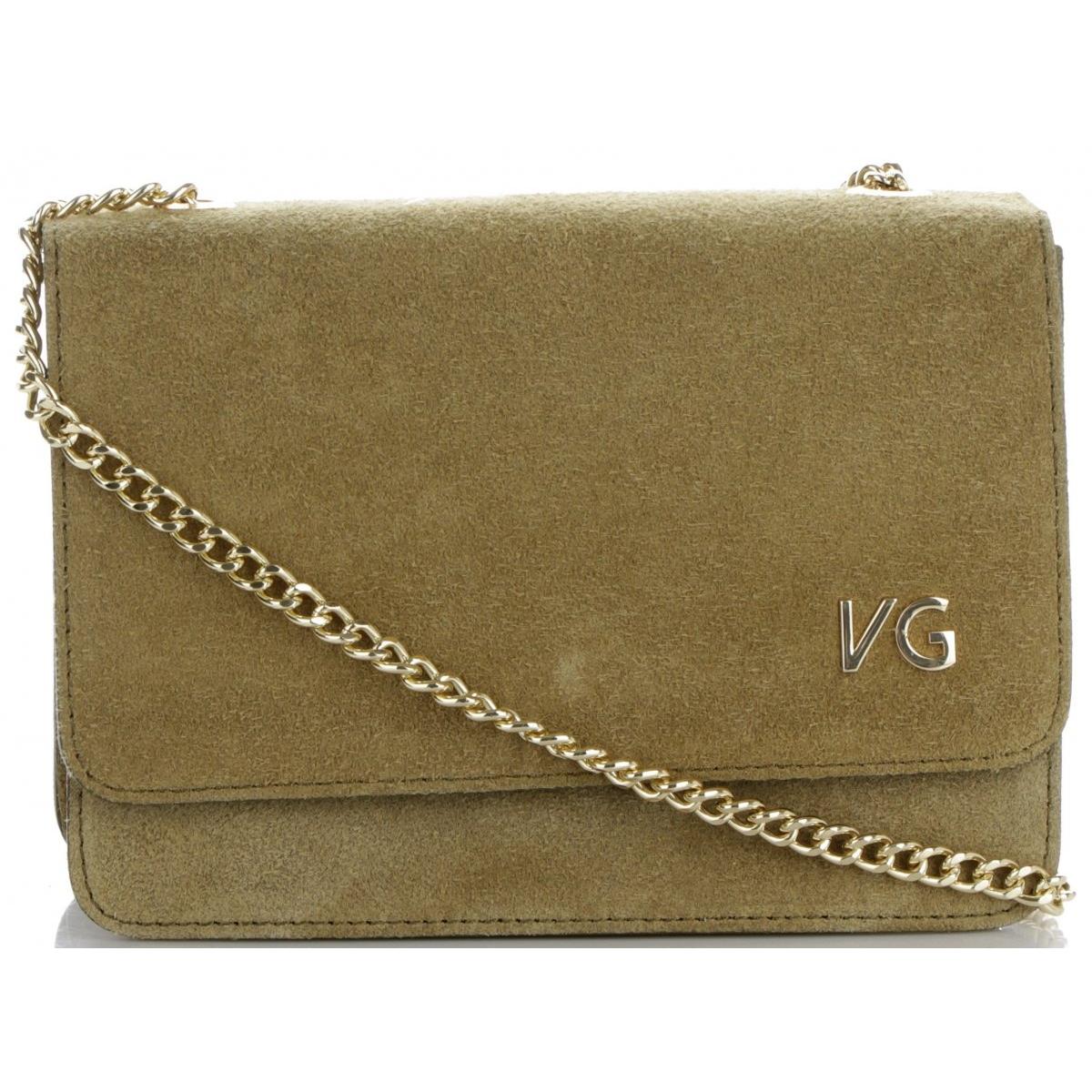 Vittoria Gotti Klasyczna Torebka Skórzana Elegancka Włoska Listonoszka na łańcuszku Zielona