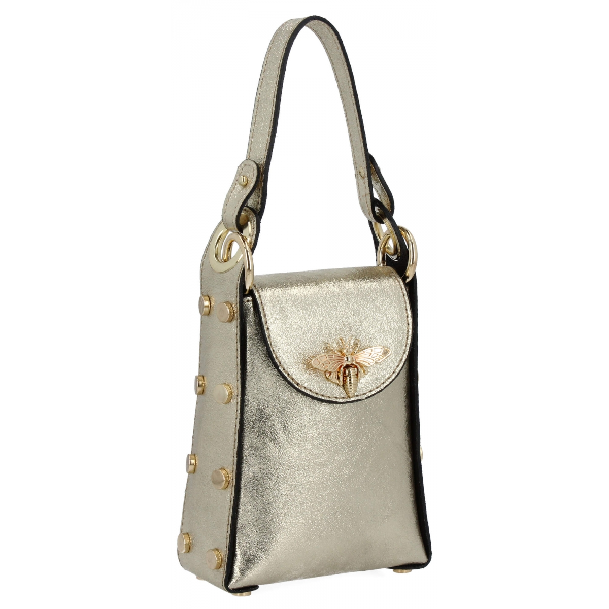 Modna Torebka Skórzana Listonoszka Na Łańcuszku 831 Złota