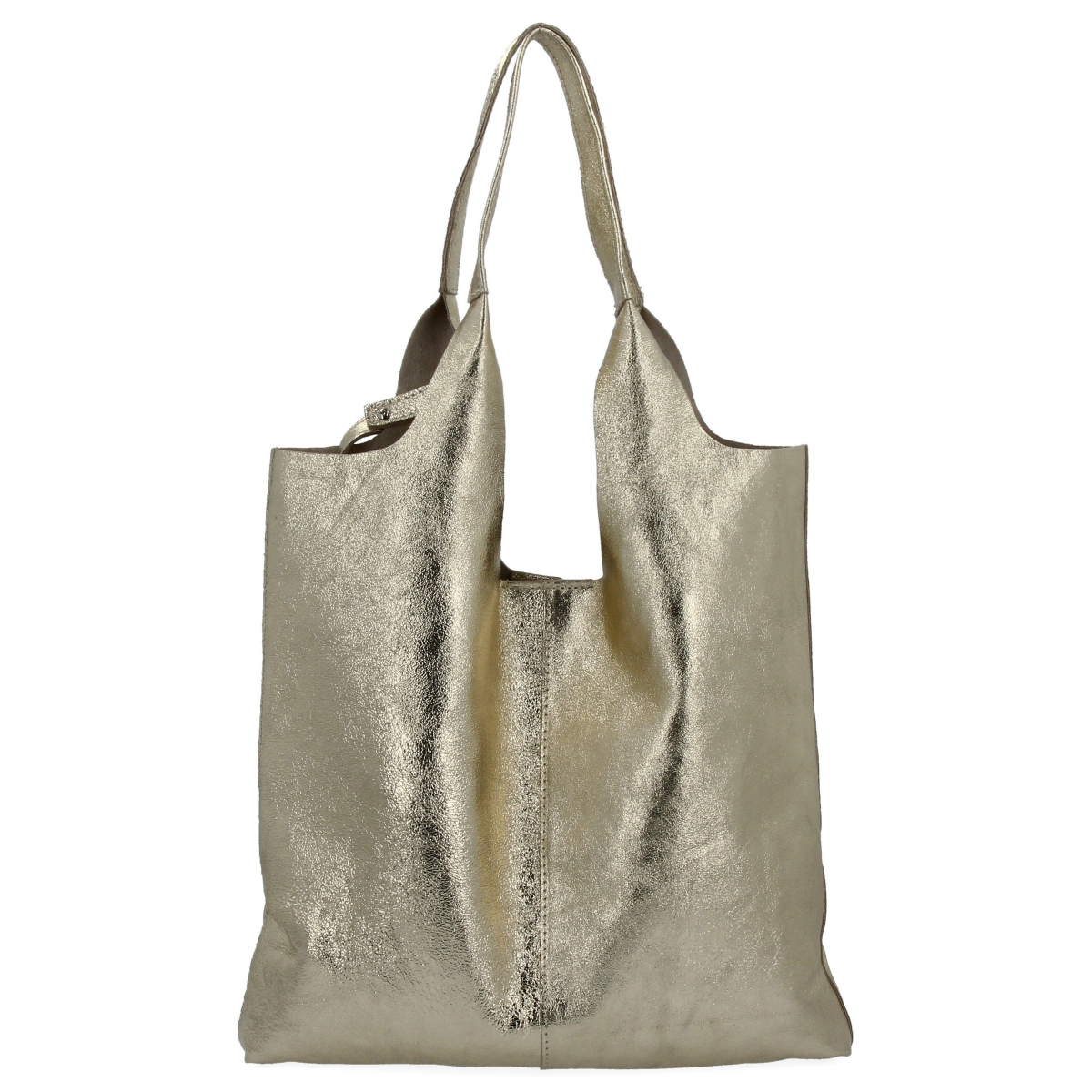 Włoska Torebka Skórzana Shopper Bag z Kosmetyczką 165 Złota