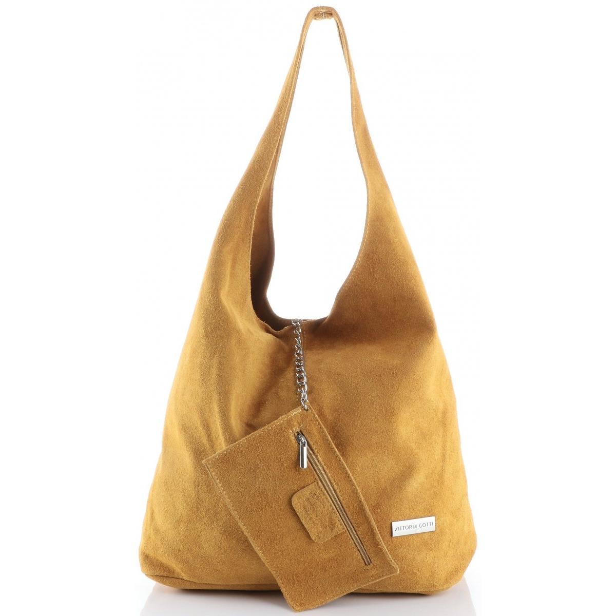 Oryginalne Torby Skórzane XL VITTORIA GOTTI Shopper Bag z Etui Musztardowa