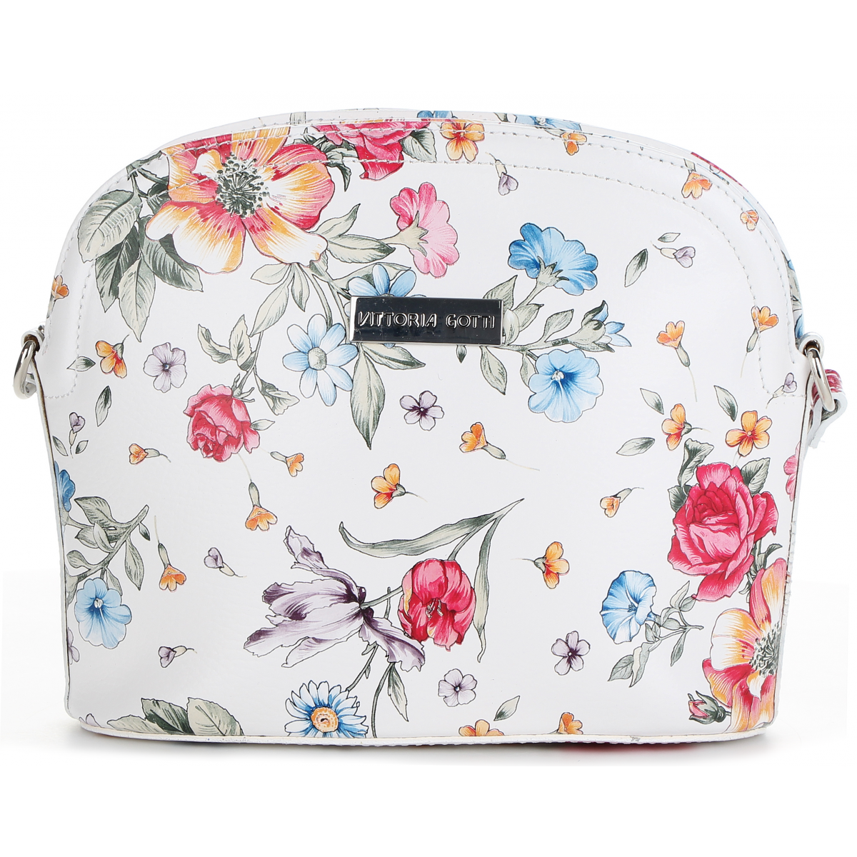 Vittoria Gotti Włoska Listonoszka Skórzana w modny wzór Kwiatów Biała Floral