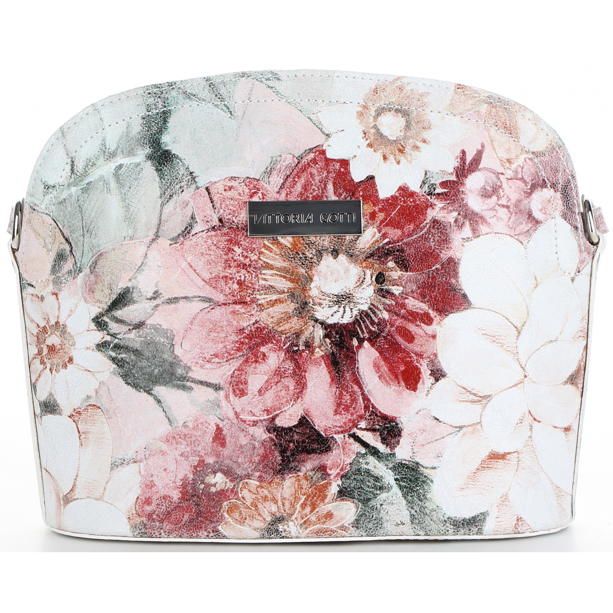 Vittoria Gotti Włoska Listonoszka Skórzana w modny wzór Kwiatów Biała
