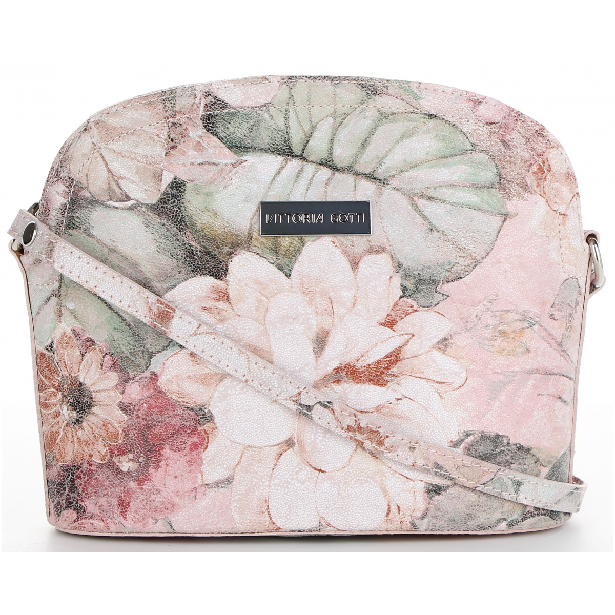 Vittoria Gotti Włoska Listonoszka Skórzana w modny wzór Kwiatów Różowa