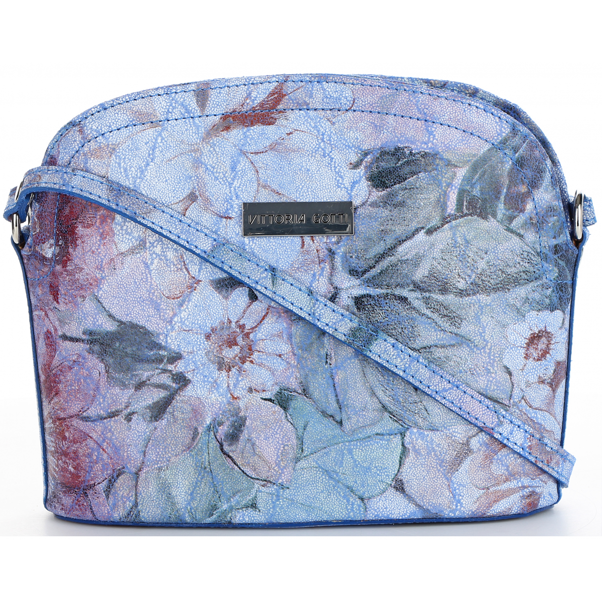 Vittoria Gotti Włoska Listonoszka Skórzana w modny wzór Kwiatów Niebieska