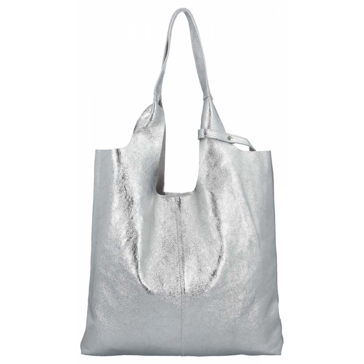 Włoska Torebka Skórzana Shopper Bag z Kosmetyczką 165 Srebrna