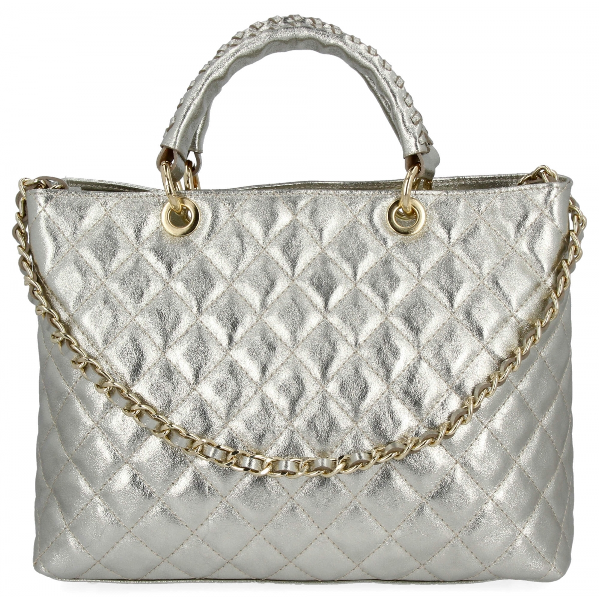 Pikowana Torebka Skórzana Kuferek 3203 Złota