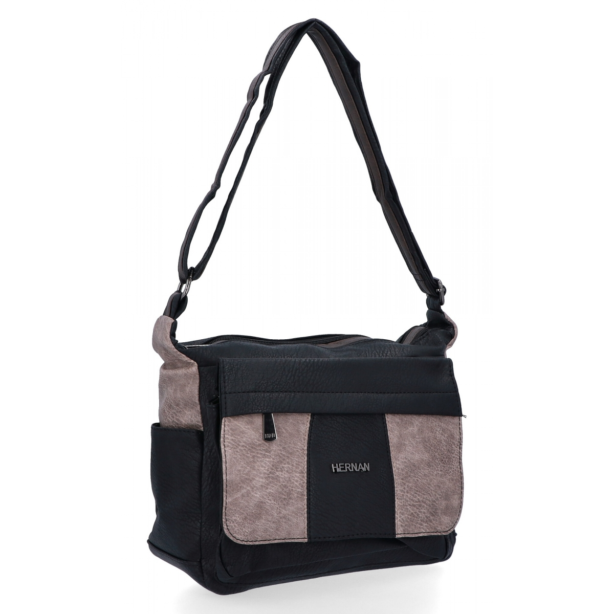 Torebka Damska Listonoszka 2 Komory firmy Hernan 0677-1 Czarna/Ziemista