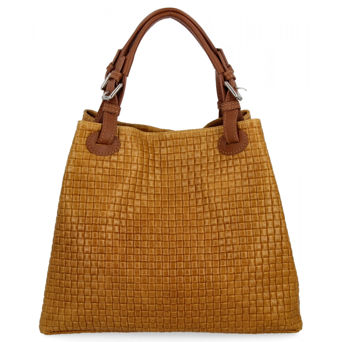 Modna Torebka Skórzana Shopper Bag 2269-J Musztarda