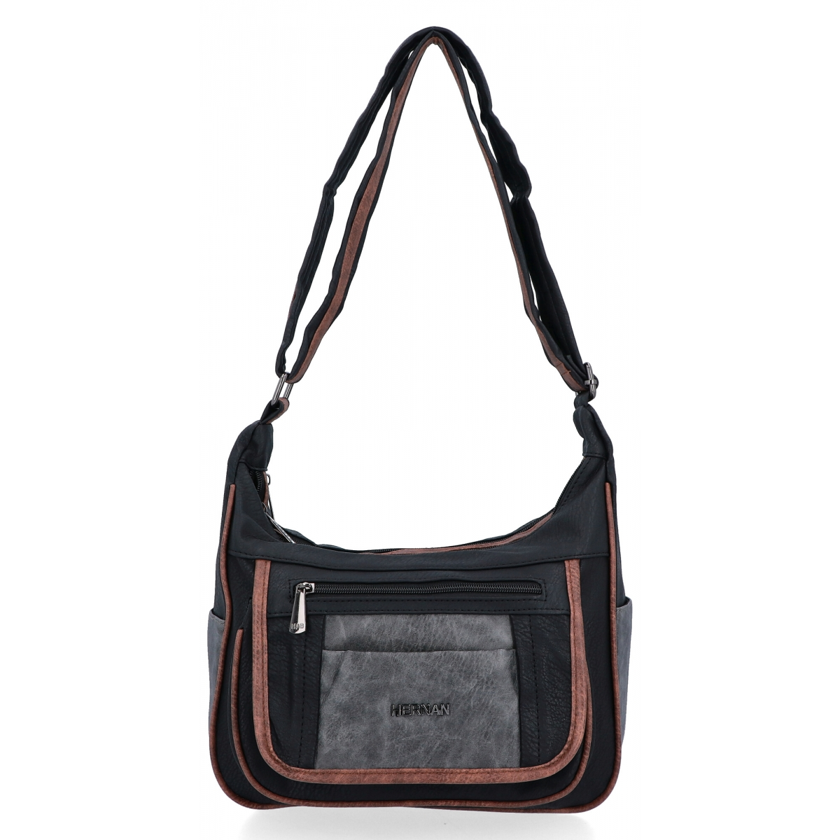 Dwukomorowa Torebka Listonoszka firmy Hernan 8969-1 Czarna/Szara