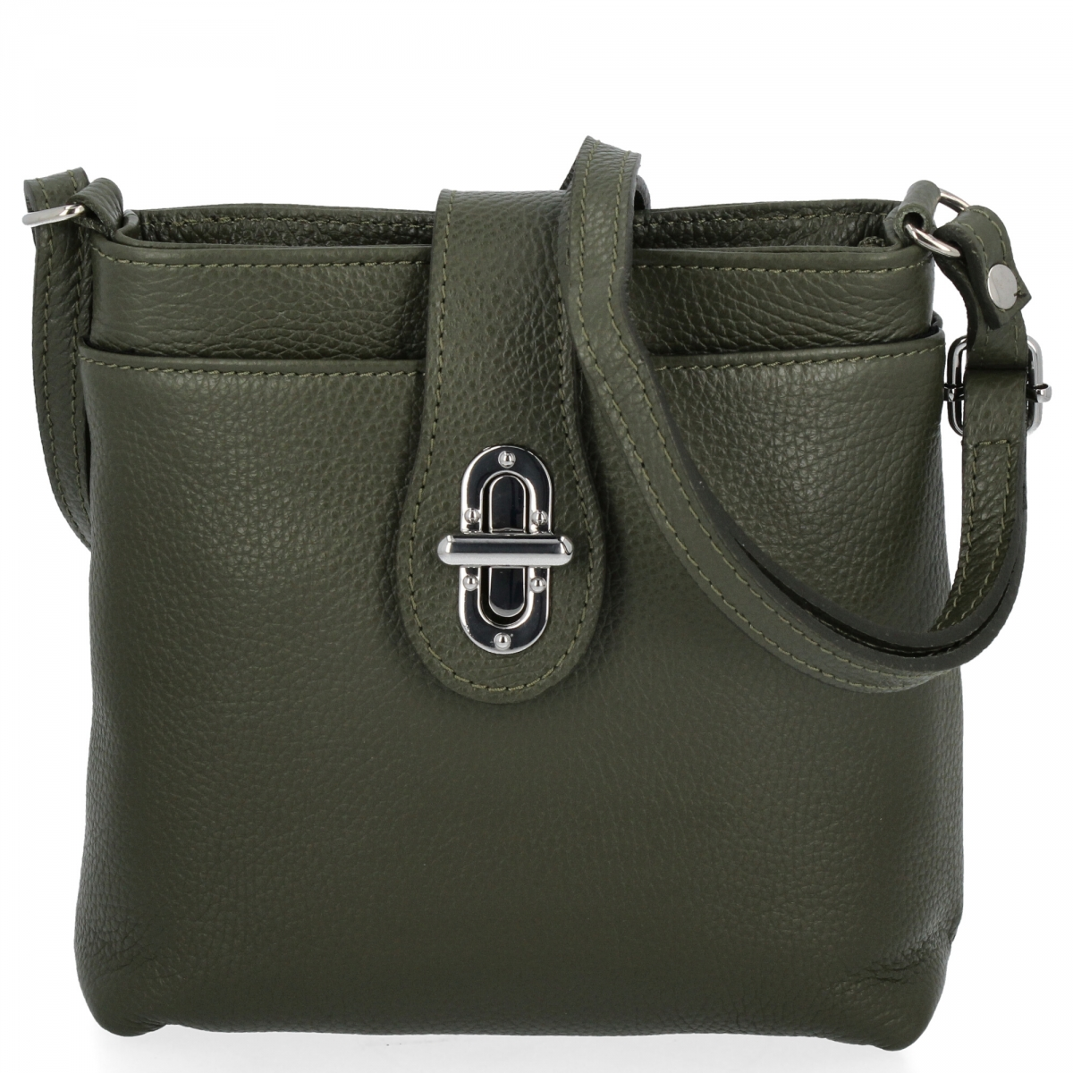 Elegancka Torebka Skórzana Włoska Listonoszka 201 Ciemno Zielona